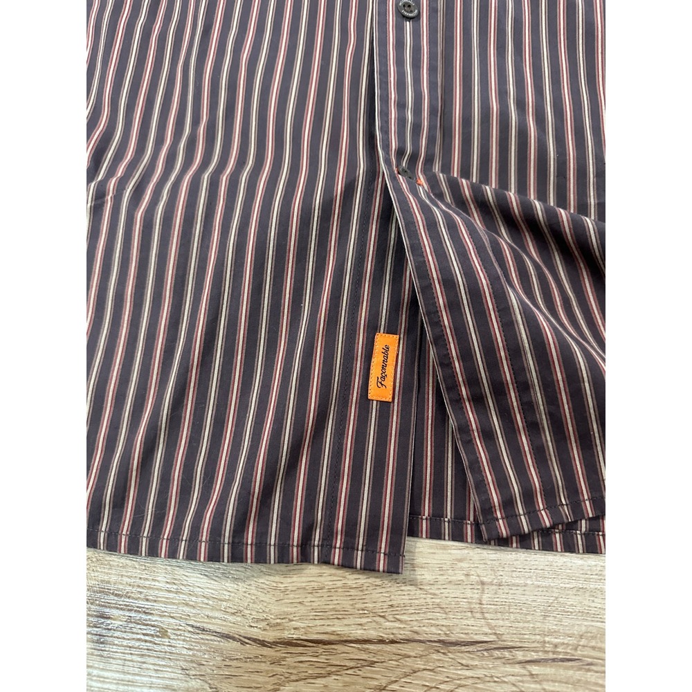 Faconnable Jeans Mens Large Brown Striped Button Down Shirt Long Sleeve Cotton - Picture 4 of 5